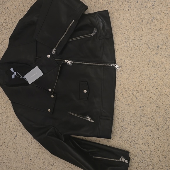 Antonio Melani Black Leather Jacket Biker Moto Silver Zippers New XL Retro 90s - Picture 3 of 11